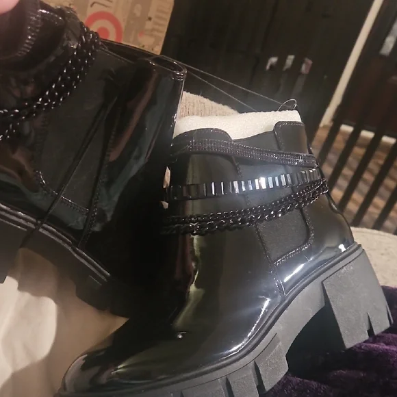 Torrid Black Patent Ankle Boots with Chain Accent - Picture 4 of 4